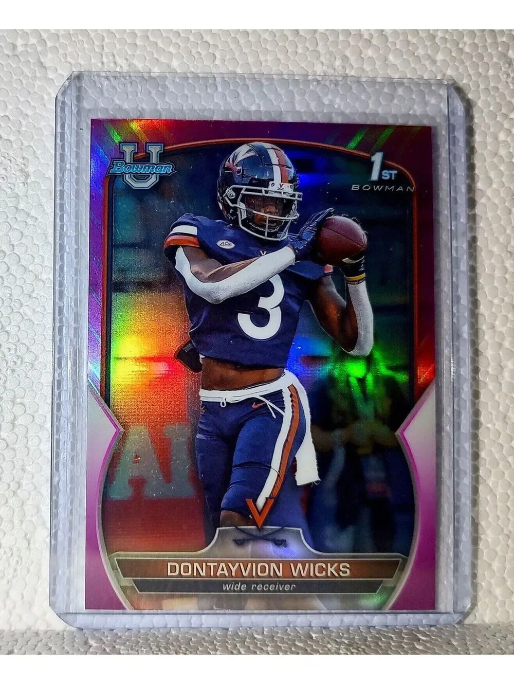 Dontayvion Wicks 2022 Topps 1st Bowman U Pink Refractor #96 Card Virginia